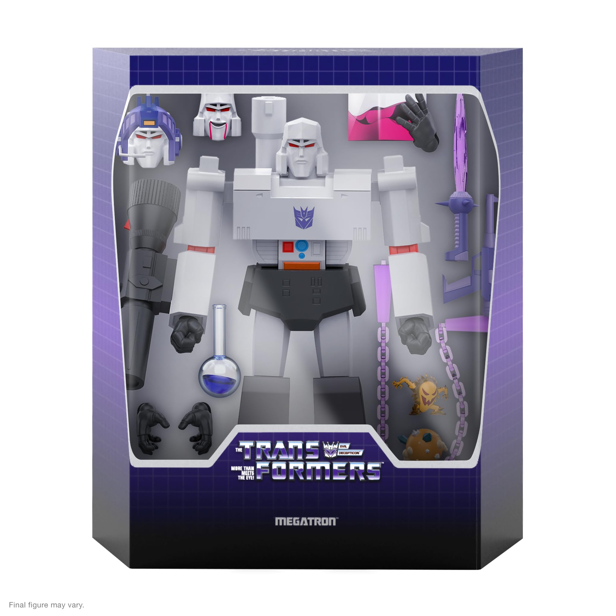 Megatron 8-inch scale figure with other retro collectibles