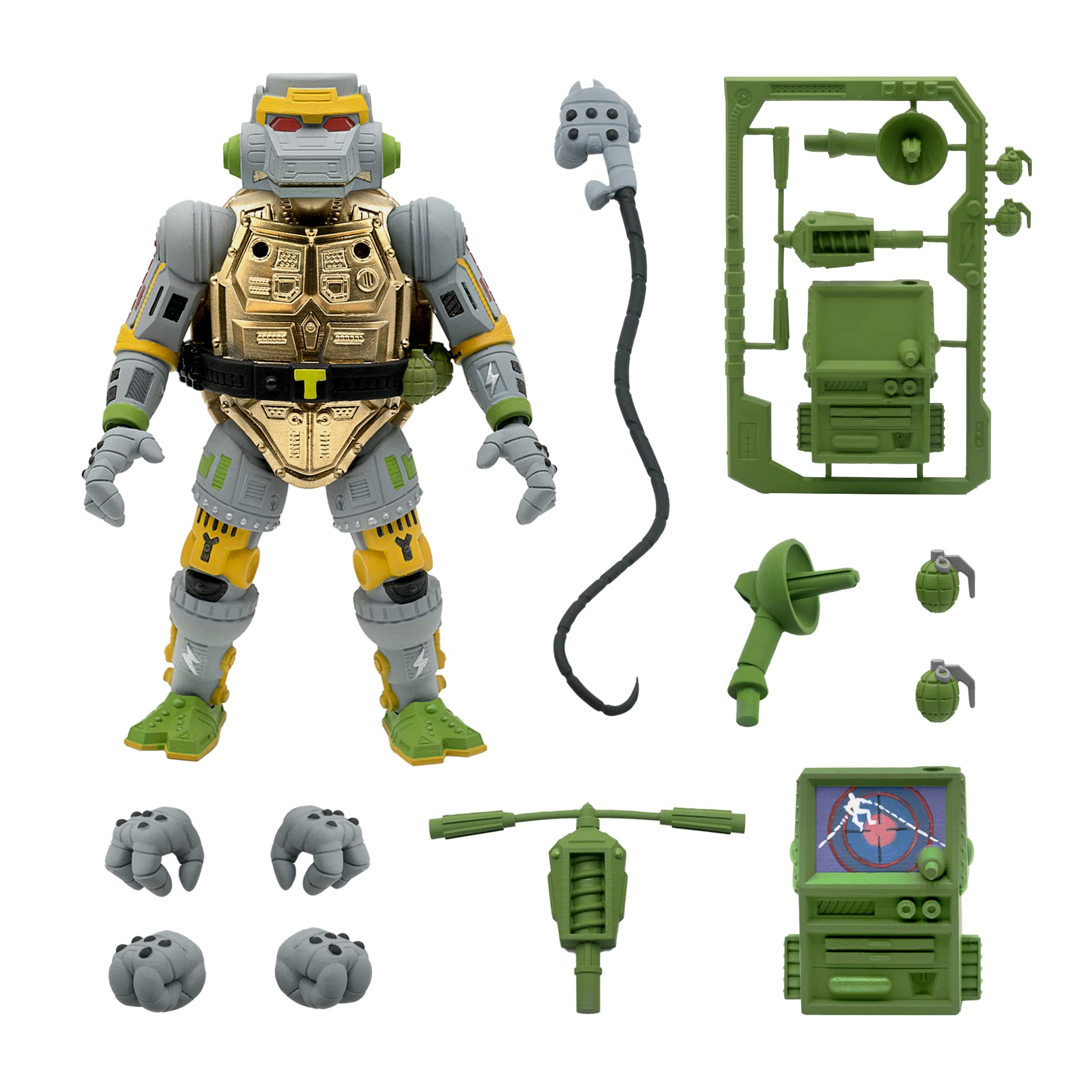 Super7 Metalhead TMNT accessories layout shows a rich set for recreating classic scenes.
