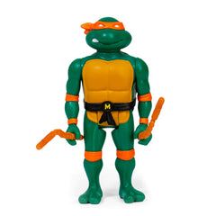 Super7 Michelangelo ReAction figure featuring pizza slice for display and imaginative play.