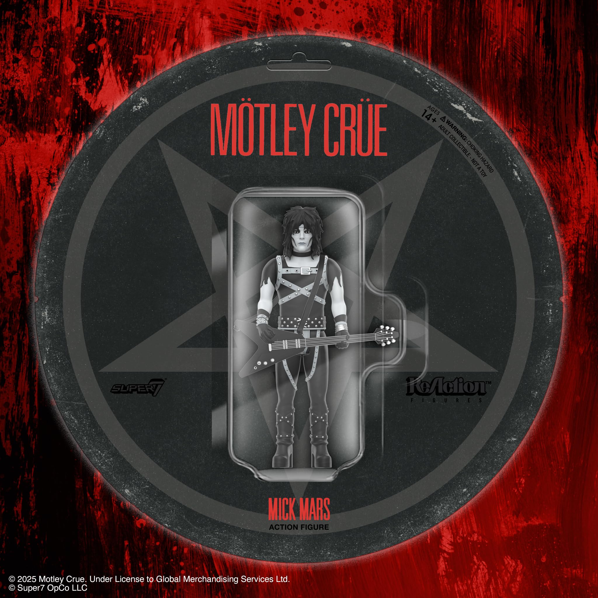 Super7 Mick Mars 3.75-inch figure sized for palm-display collections.