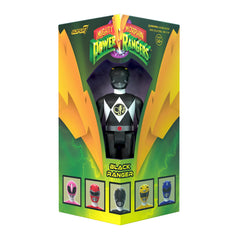 Super7 Black Ranger figure in triangle box packaging for display.