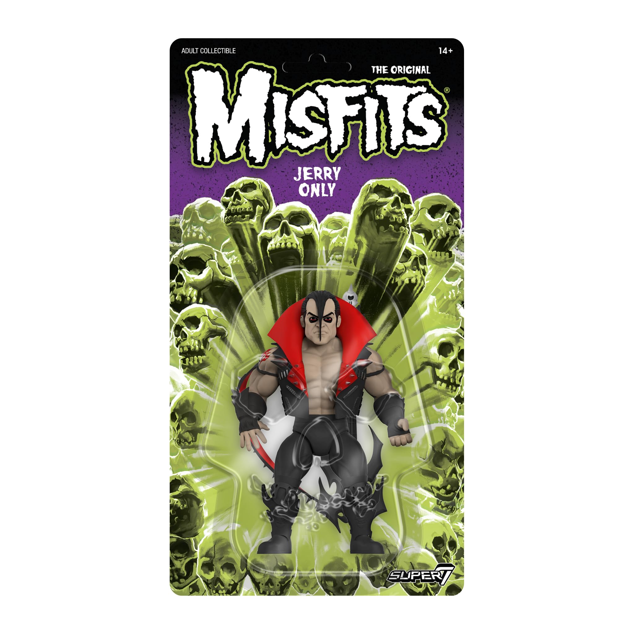 Super7 Misfits Jerry Only figure on retro card back for display.