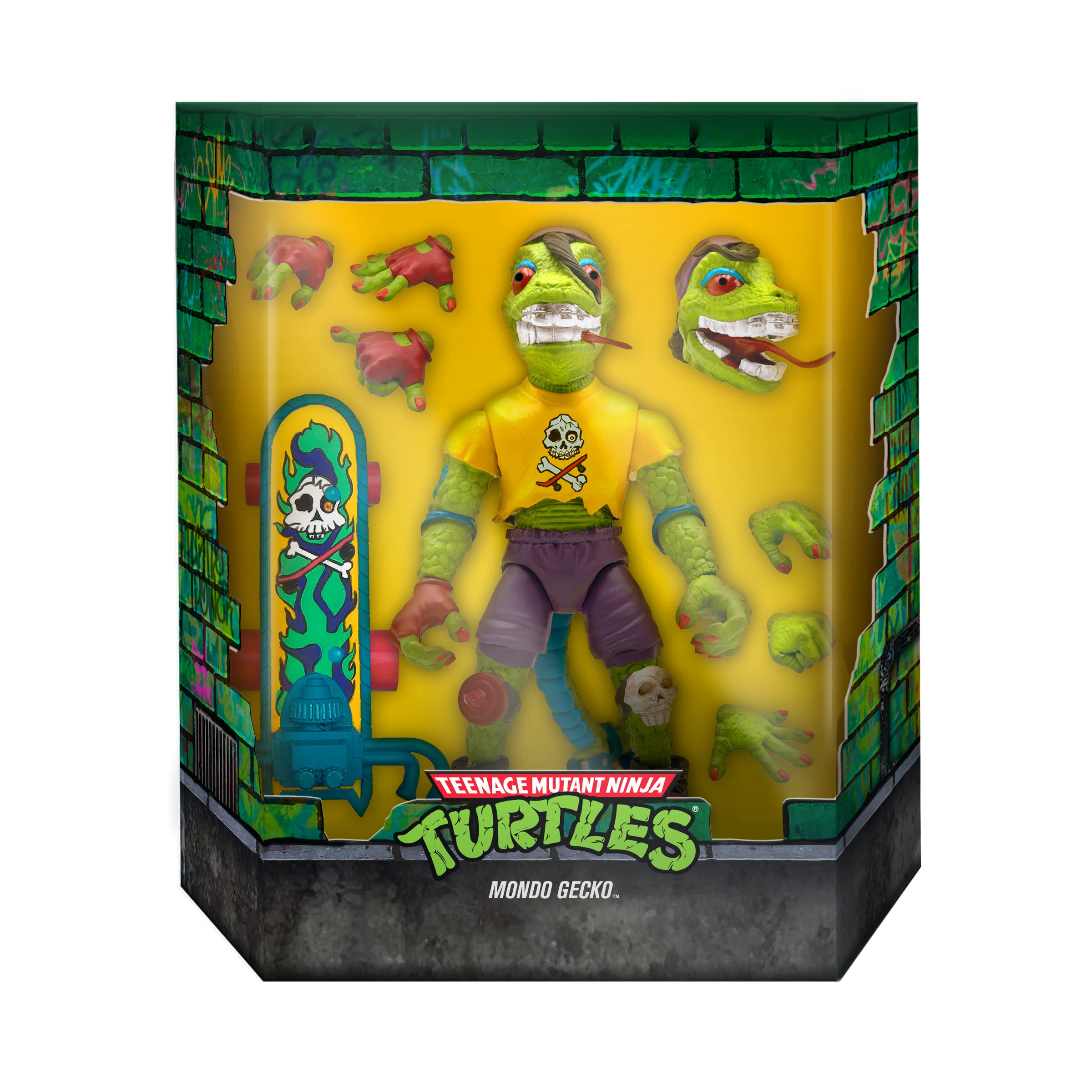 Super7 Mondo Gecko with skateboard ready to recreate iconic cartoon moments