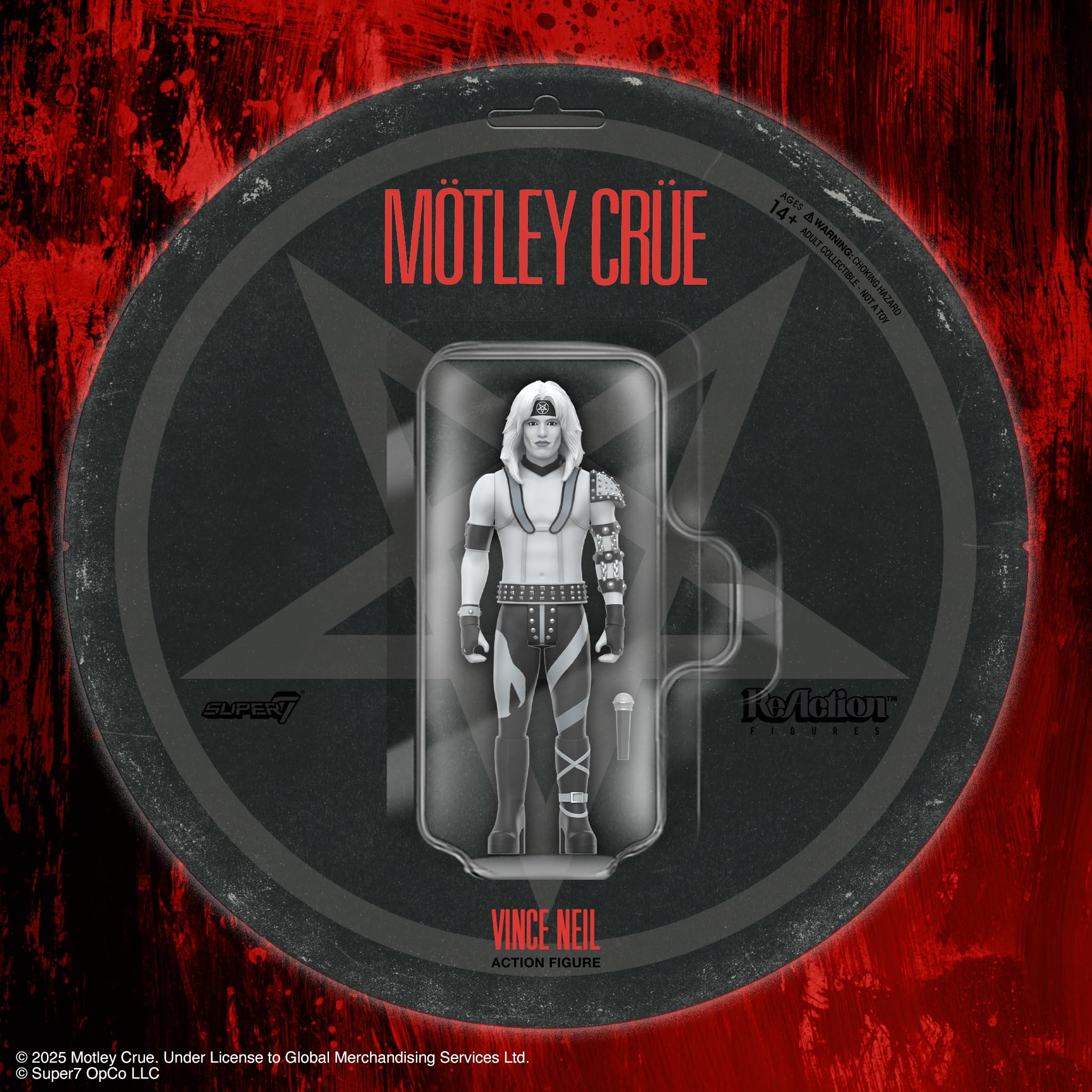 Super7 Vince Neil die-cut cardback packaging inspired by original album art.
