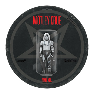 Super7 Motley Crue Vince Neil ReAction figure grayscale finish for retro display.