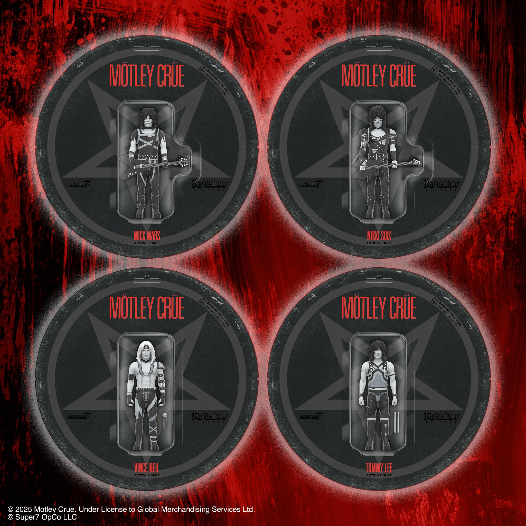 Super7 Vince Neil collectible for rock fans and display shelves.