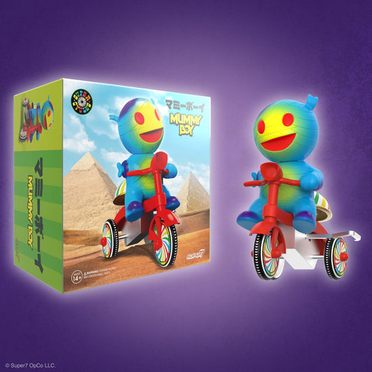 Super7 Mummy Boy blue colorway glows in the dark for shelf sparkle.