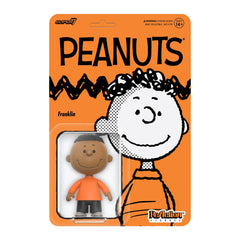Super7 Peanuts Franklin ReAction figure on blister packaging, perfect for nostalgic display.