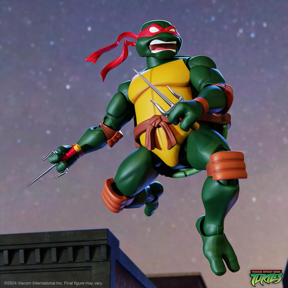 Super7 Raphael double joints enable more poseable combat stances.