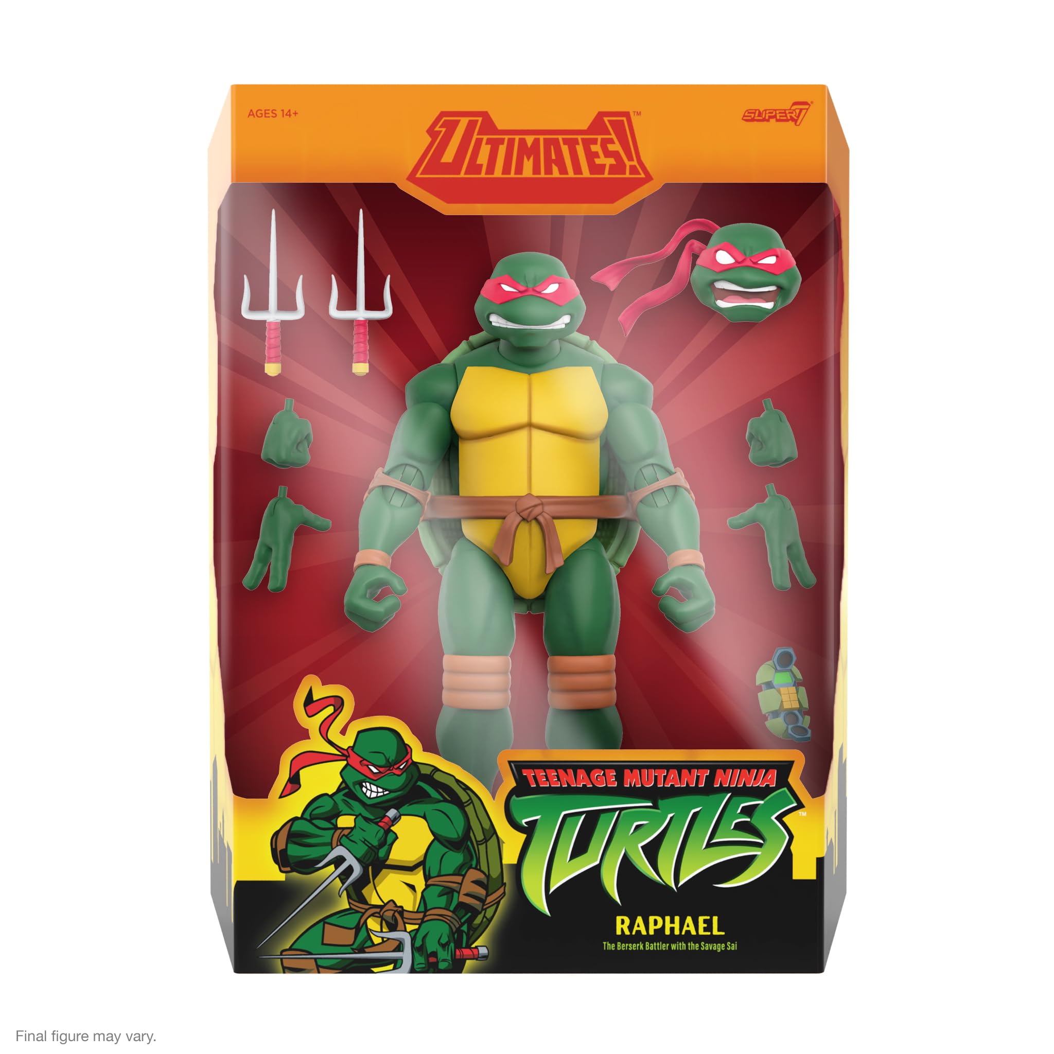 Super7 Raphael features Sais and Shell Cell for action scene recreations.