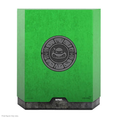 Super7 Raphael ULTIMATES weapon rack highlights iconic sai and ninja gear for display.