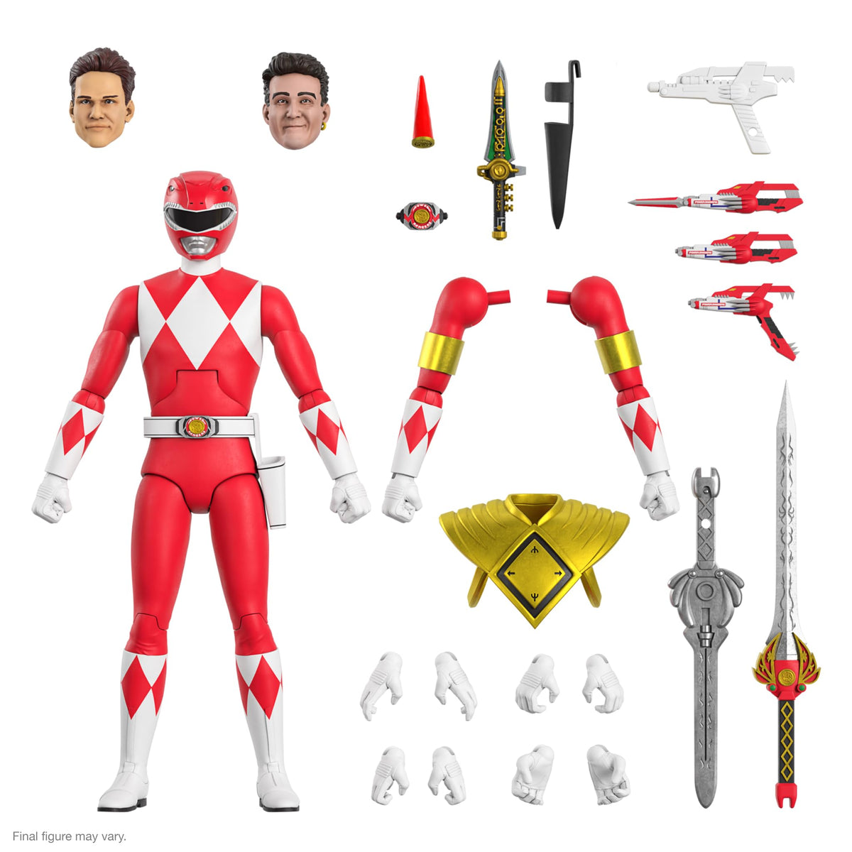 Super7 Red Ranger figure with Dragon Dagger for dynamic display.