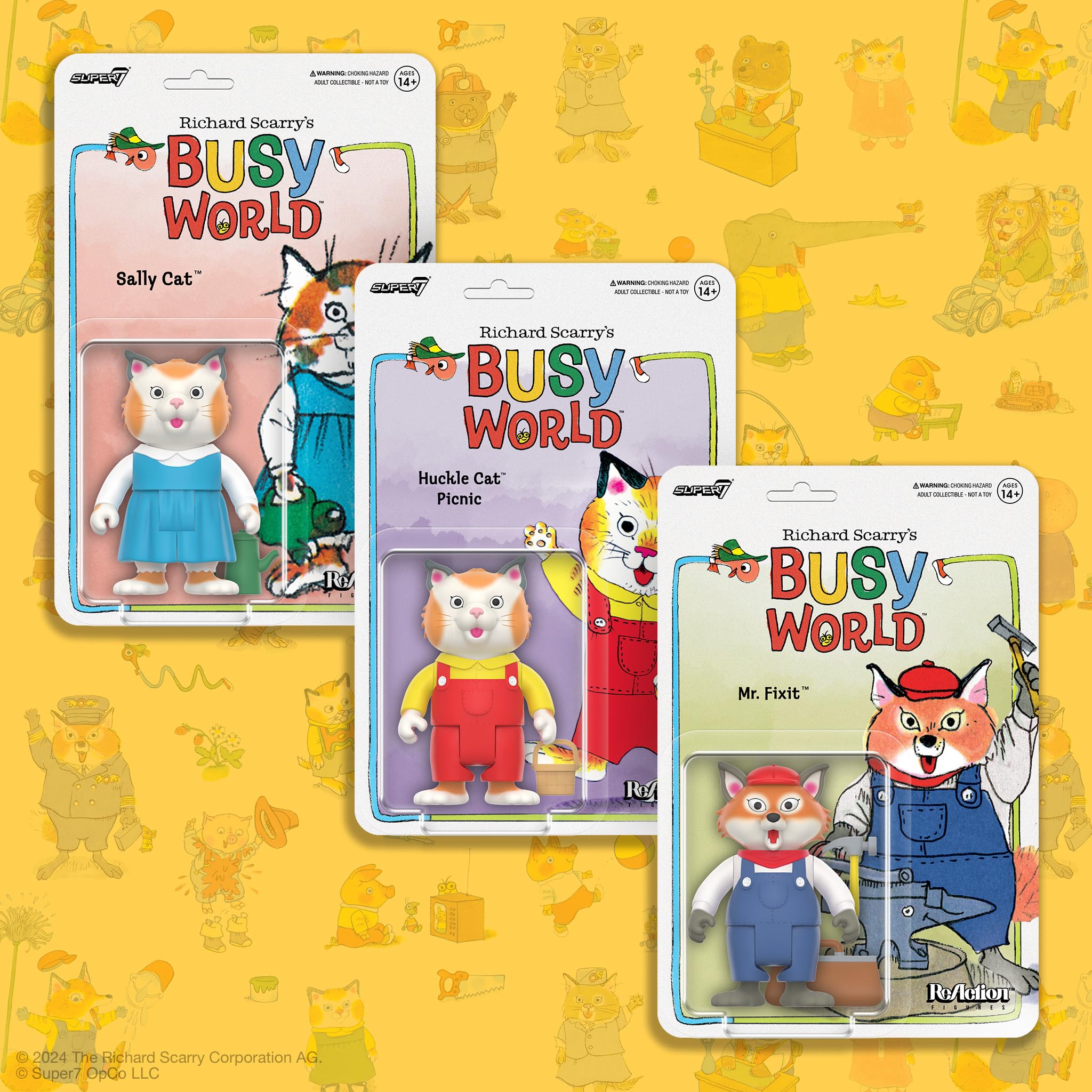 Huckle Cat with Busytown backdrop, ideal for imaginative play.