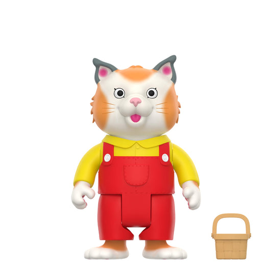 Super7 Huckle Cat in red overalls pose, ideal for retro collectors and display.