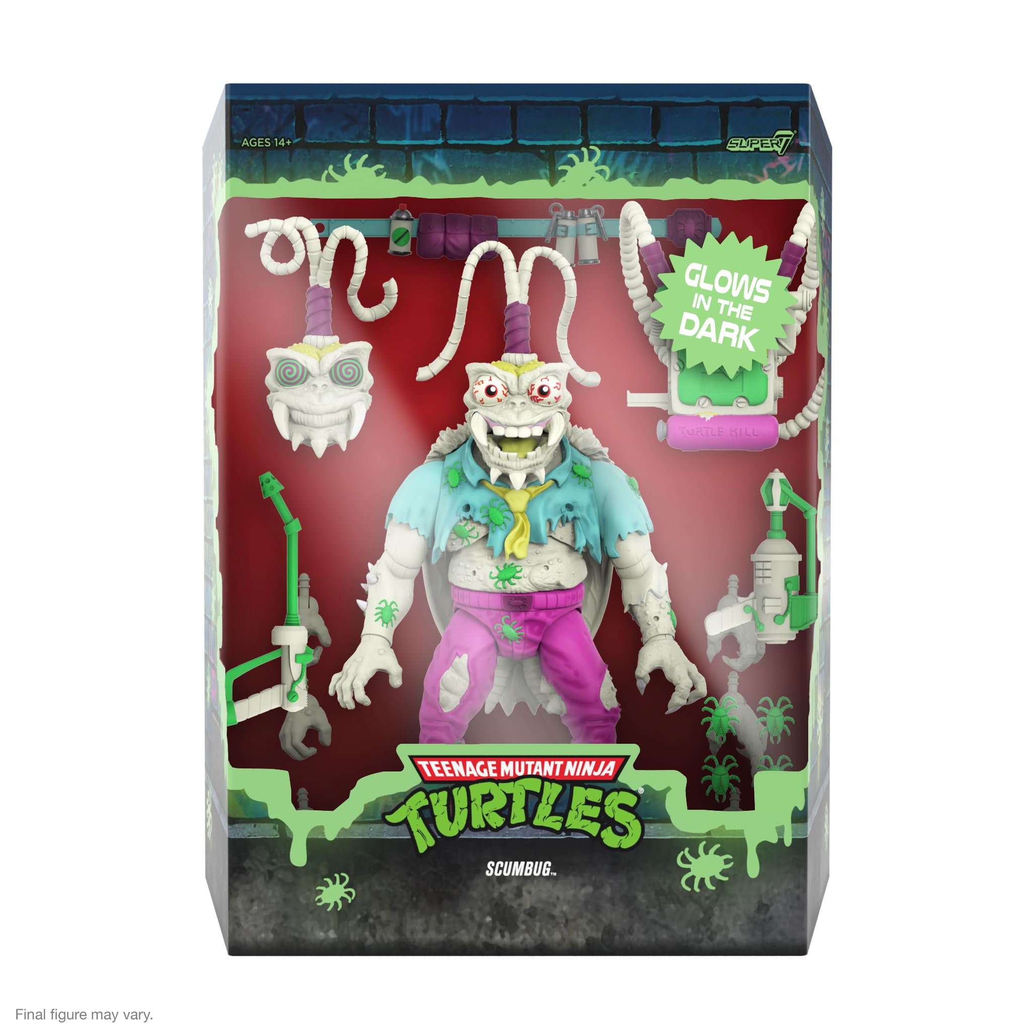 Super7 Scumbug Glow figure back view showing articulation and accessory layout for dynamic posing