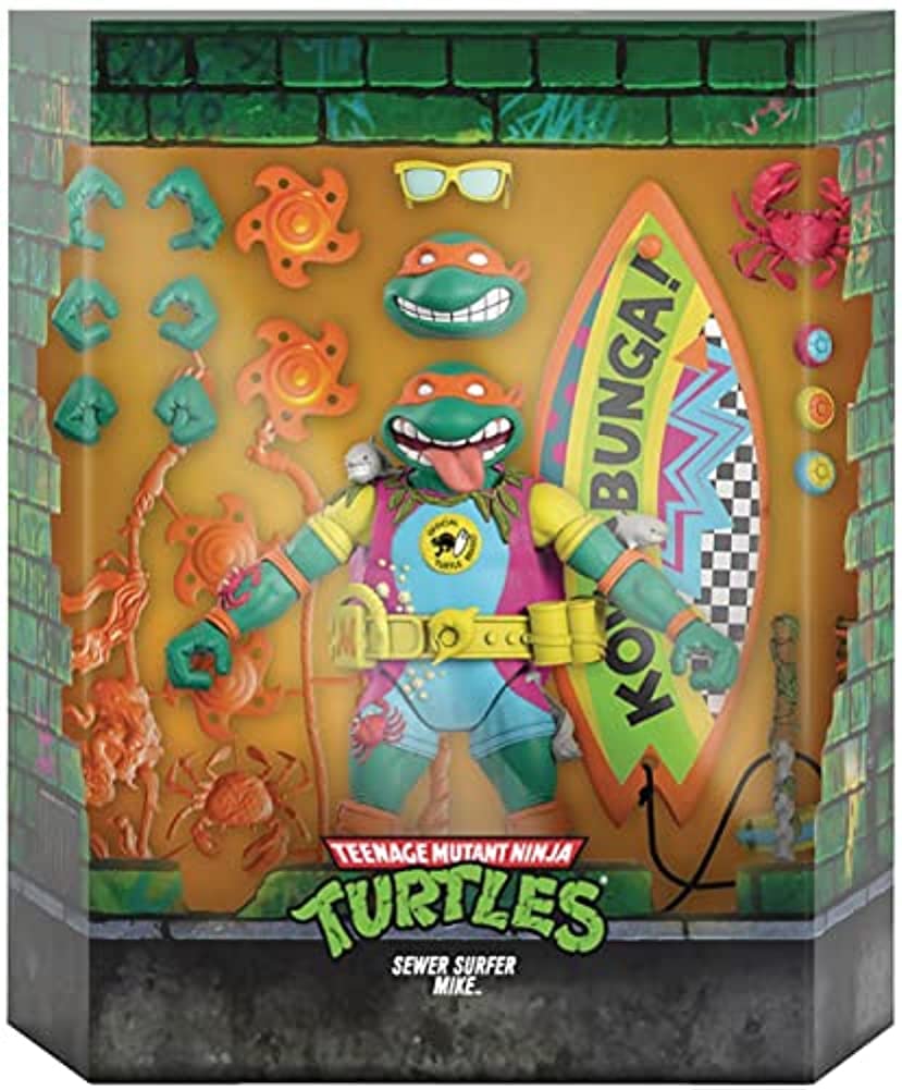 Super7 Sewer Surfer Mike figure front view highlighting poseability for dynamic display