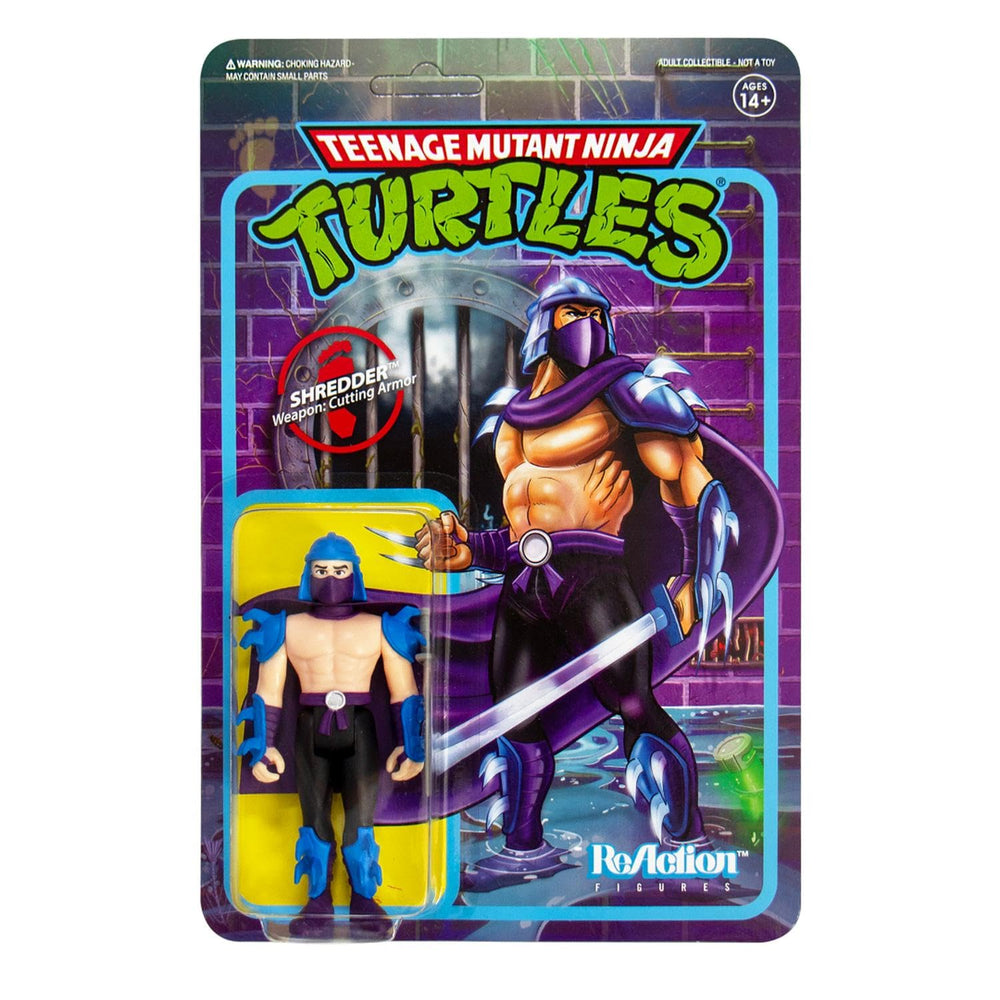 Super7 Shredder on retro card back art, ideal for nostalgic TMNT fans.
