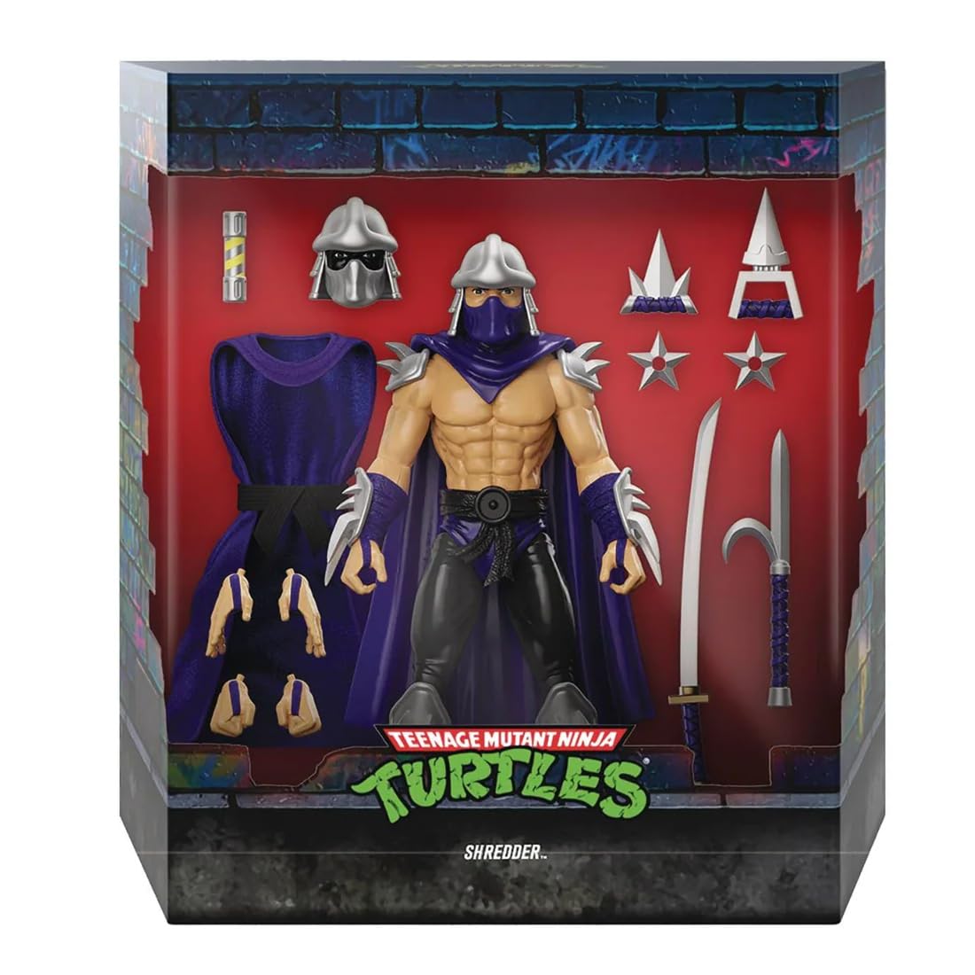 Super7 Shredder action figure in silver armor for retro TMNT display