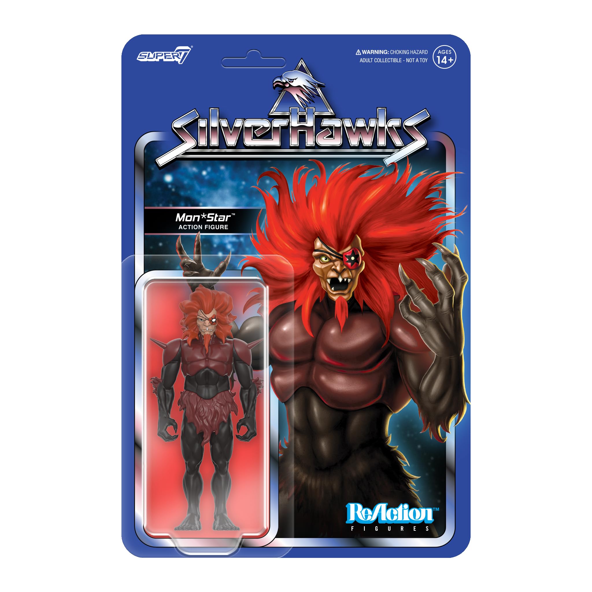Super7 SilverHawks Mon*Star pre-transformation card front for retro display.