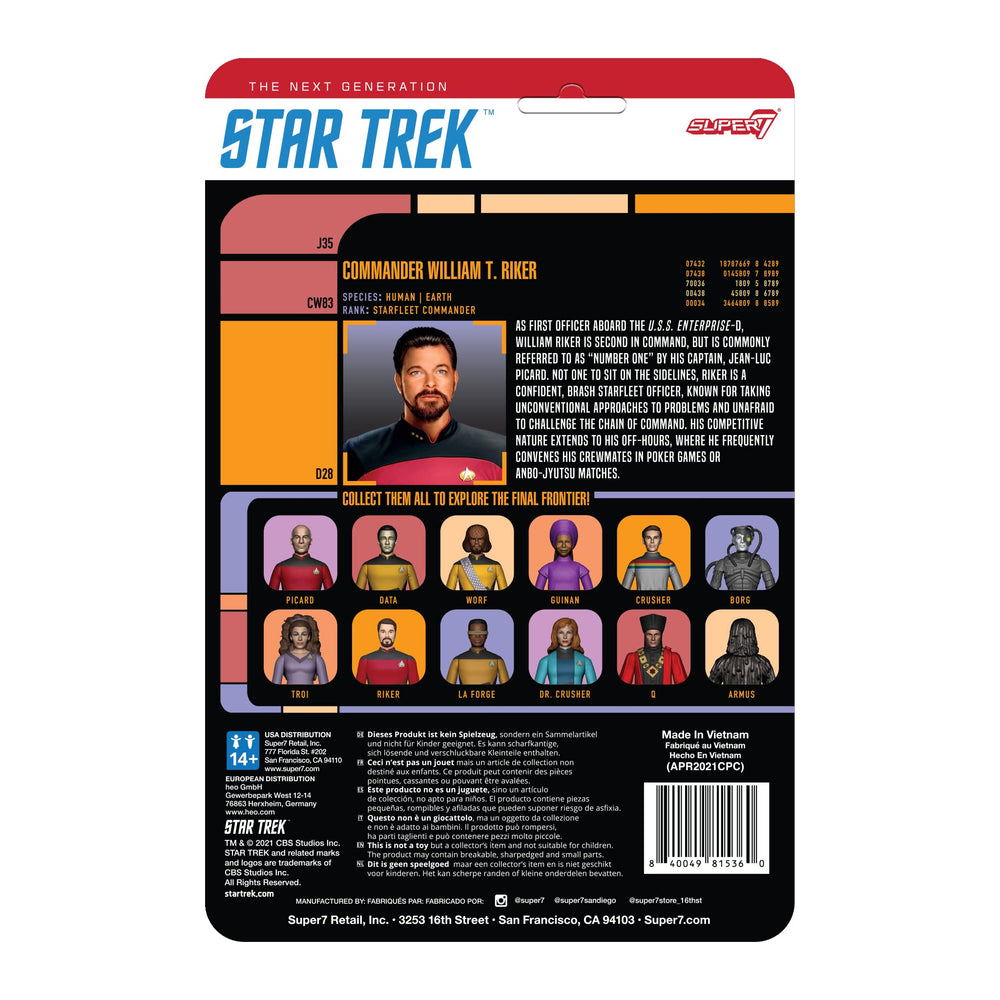 Super7 Star Trek TNG Commander Riker beard detail enhances authenticity.