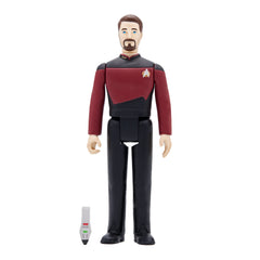 Super7 Star Trek TNG Riker phaser accessory enhances pose-ready scene recreations.