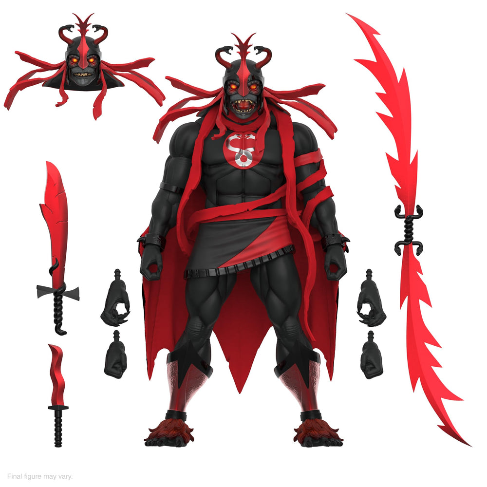 Super7 Mumm-Ra figure in black red colorway for dramatic display.