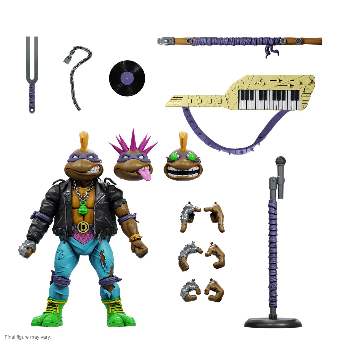 Super7 TMNT Punk Rock Donatello with Kickin Keytar for display-ready action