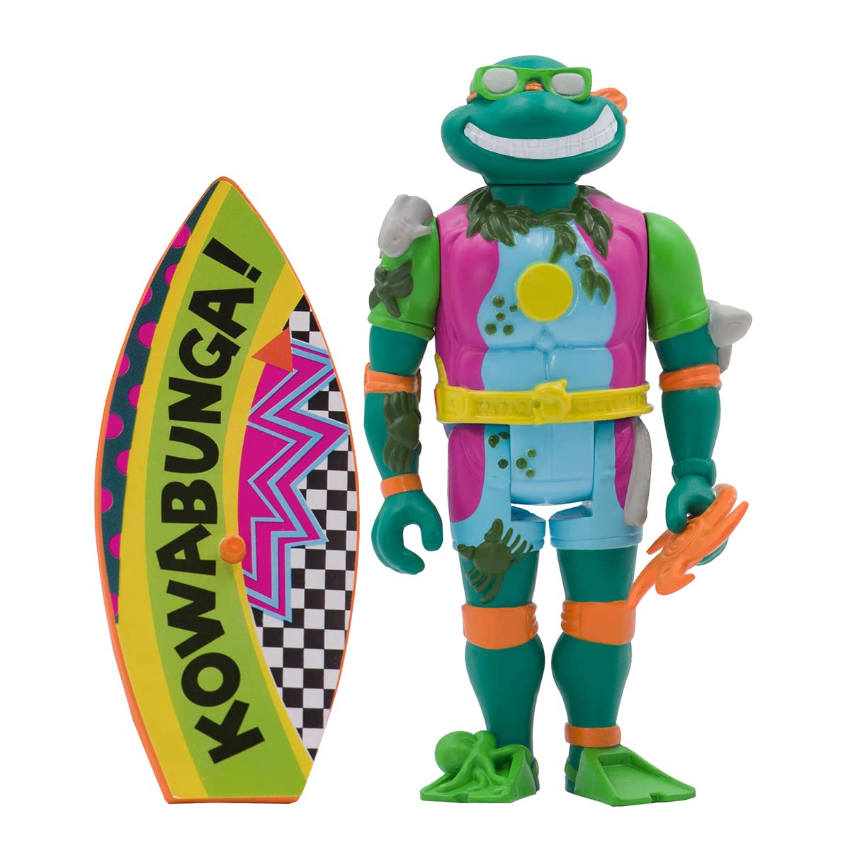 Super7 TMNT Sewer Surfer Michelangelo with wave-whipping wheel adds dynamic pose options.