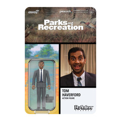 Tom Haverford figure with DJ Roomba accessory for playful scenes.