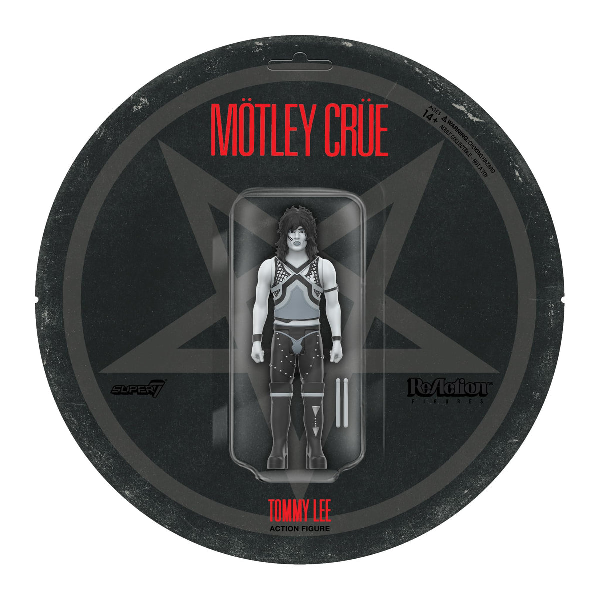 Super7 Tommy Lee figure in grayscale with Shout at the Devil styling for display.