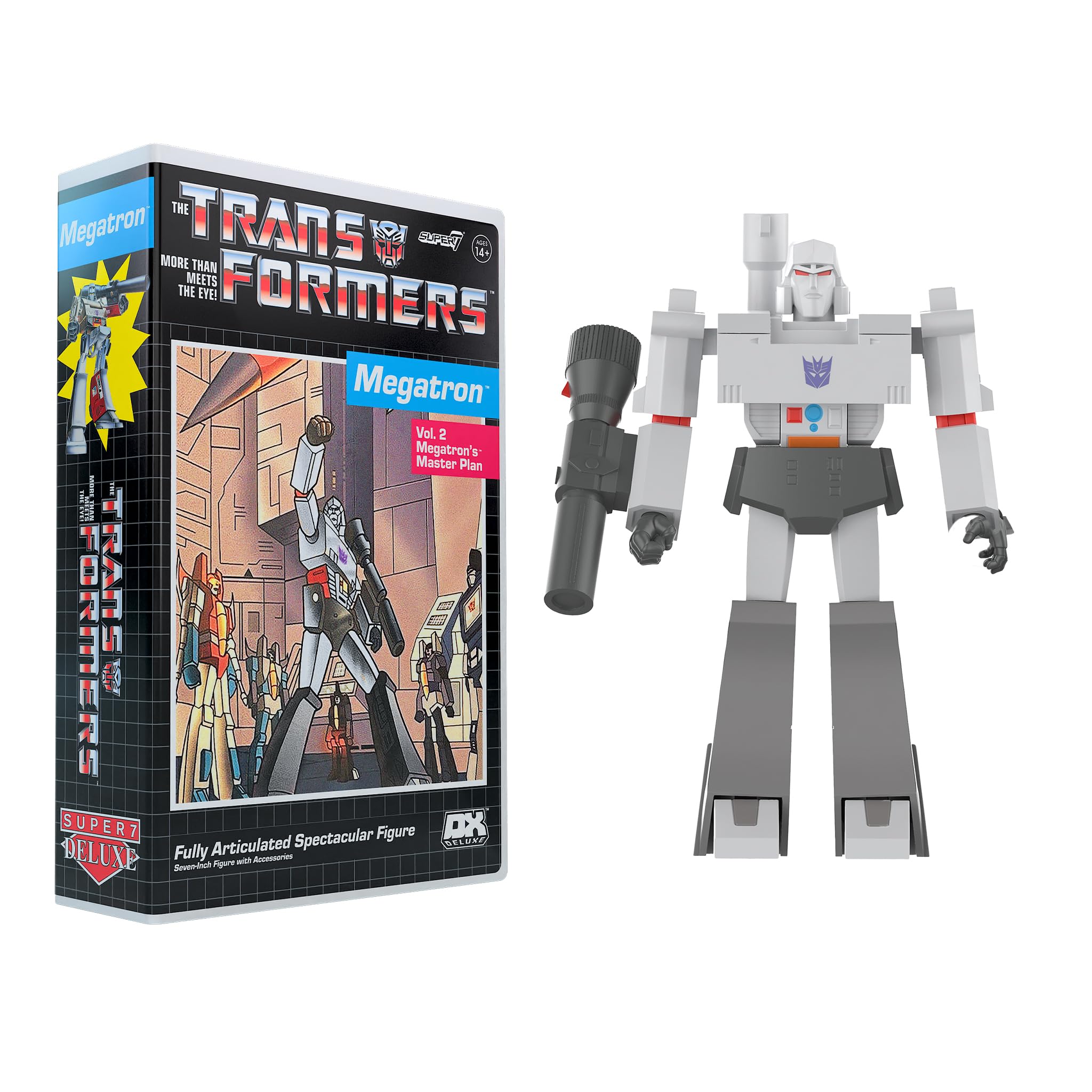 Super7 Megatron VHS box packaging displayed as a nostalgic Transformer centerpiece