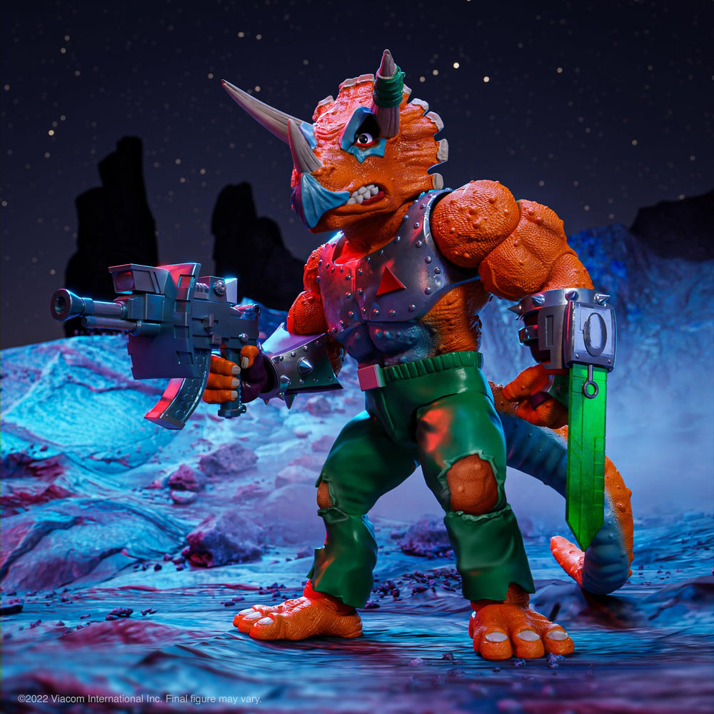 Super7 Triceraton figure with Laser Phaser for action-ready poses