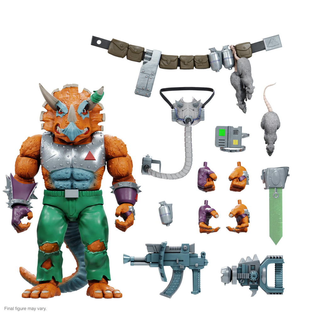 Super7 Triceraton figure with Neutron Neutralizer for dynamic TMNT display