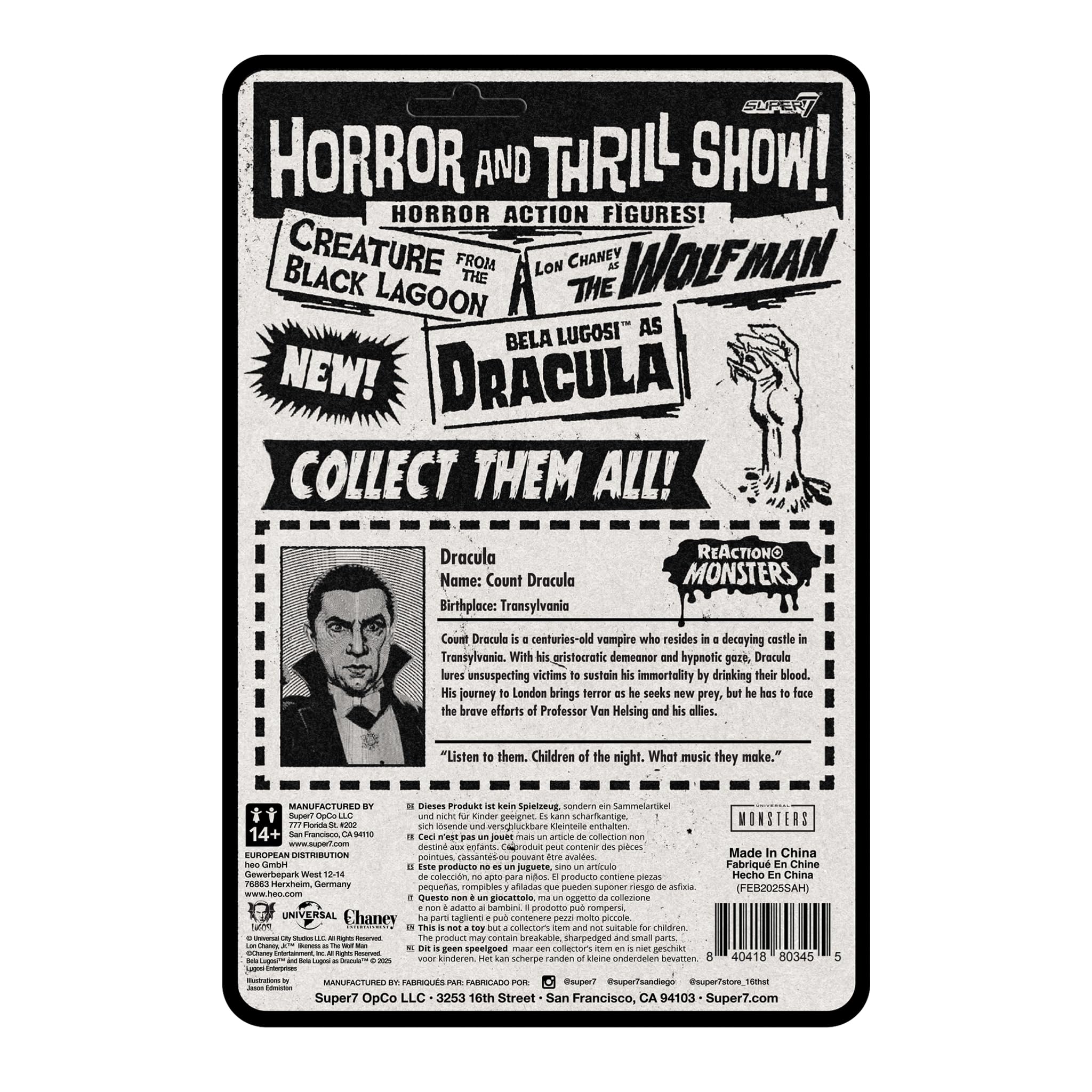 Super7 Universal Monsters Dracula pose highlighting vintage design.