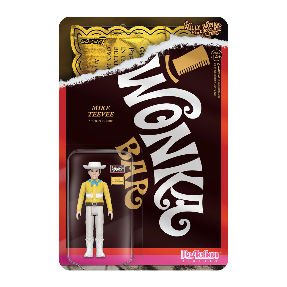 Super7 Willy Wonka Mike TeeVee figure in classic pose, ideal for display and collection.