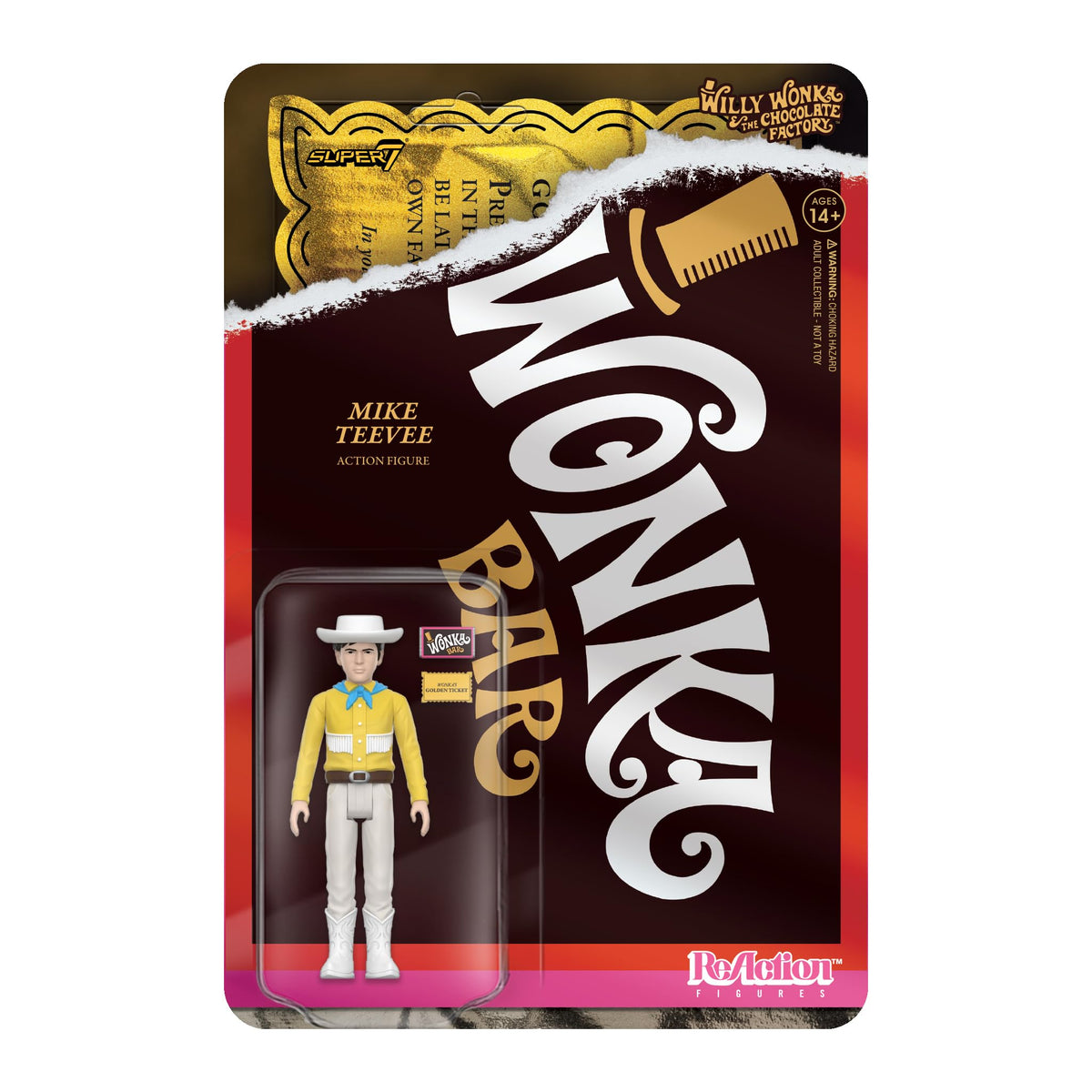 Super7 Willy Wonka Mike TeeVee figure in classic pose, ideal for display and collection.