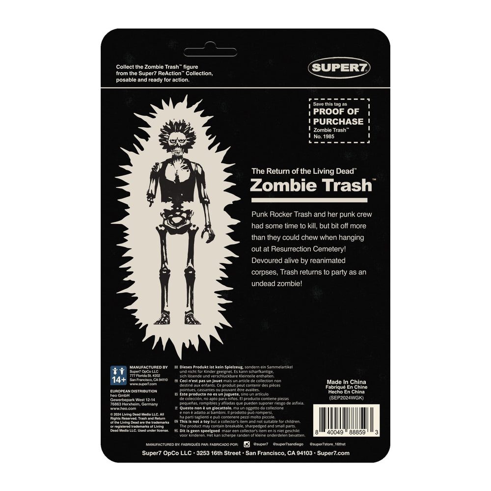 Super7 Zombie Trash articulated 3.75-inch figure for dynamic poses among retro toys.