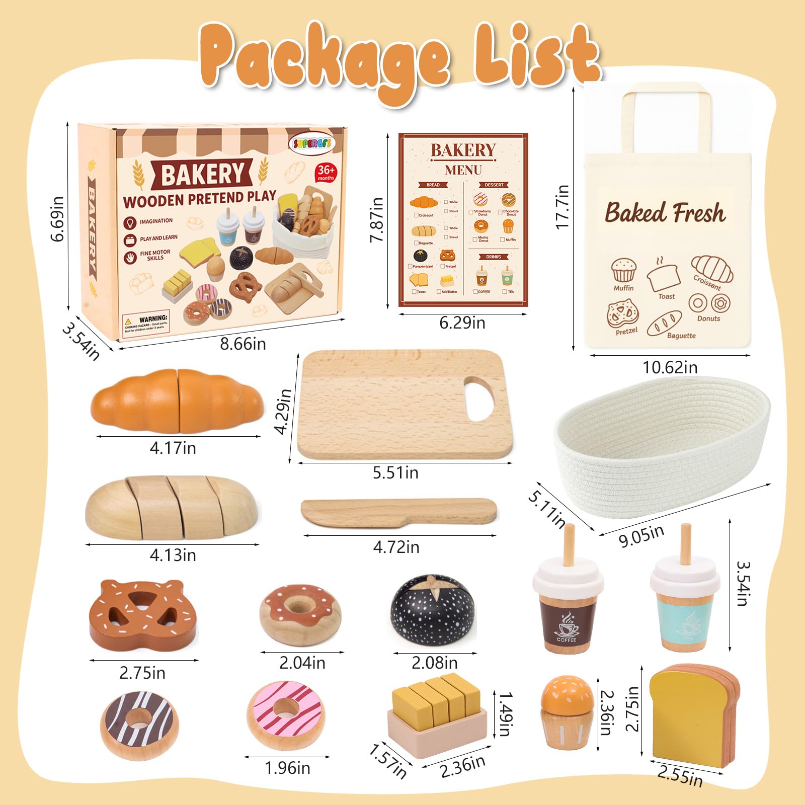 SUPERGFS wooden bakery set butter and knife for safe pretend cooking