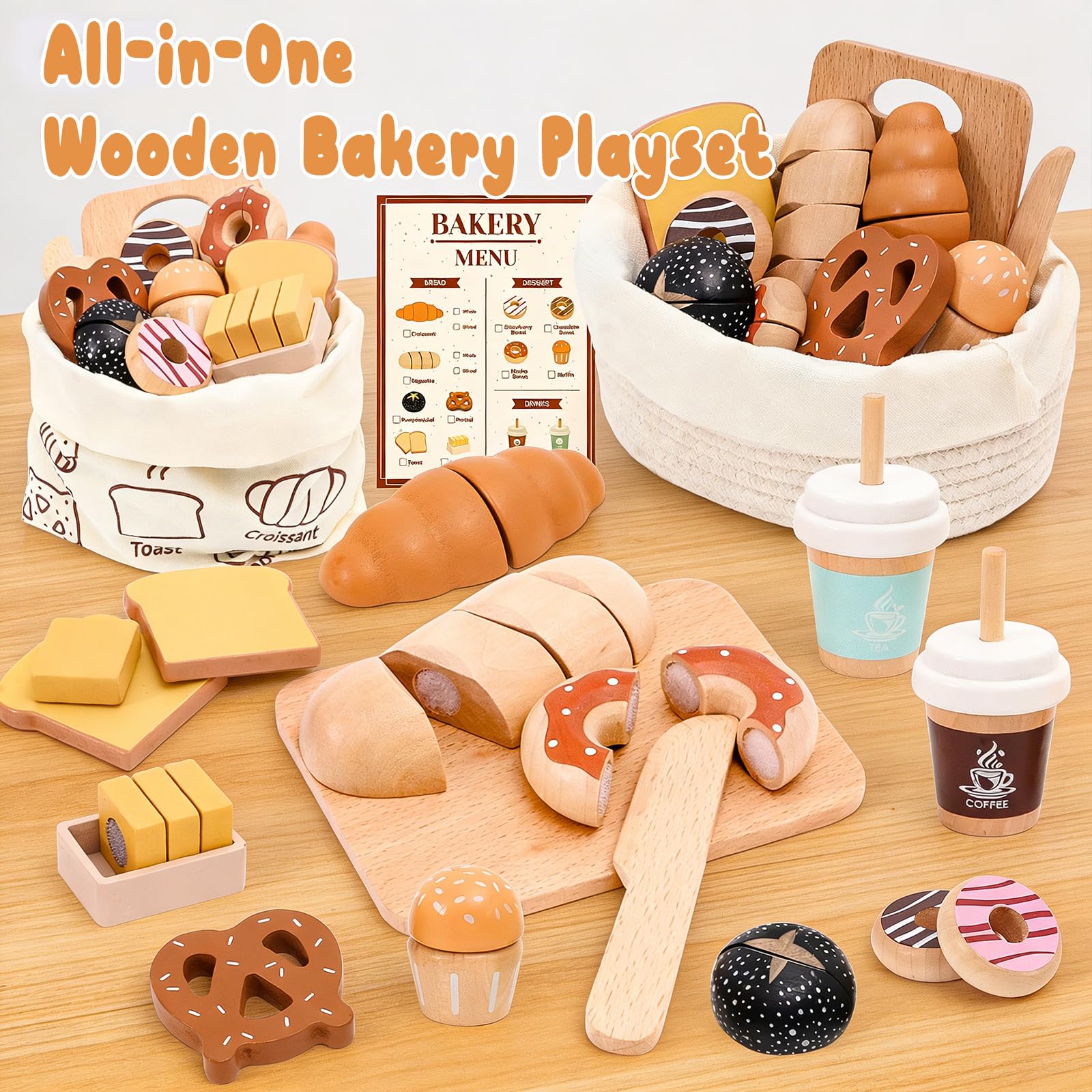 SUPERGFS wooden bakery set croissants for cooperative bakery shop play