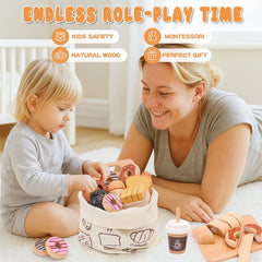 SUPERGFS wooden bakery set muffins and donuts for cafe order role-play