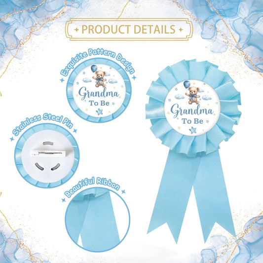 SUPERLUBY Blue Rosette Grandma Award Ribbon highlights grandparent pride at gender reveals.