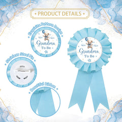 SUPERLUBY Blue Rosette Grandma Award Ribbon highlights grandparent pride at gender reveals.