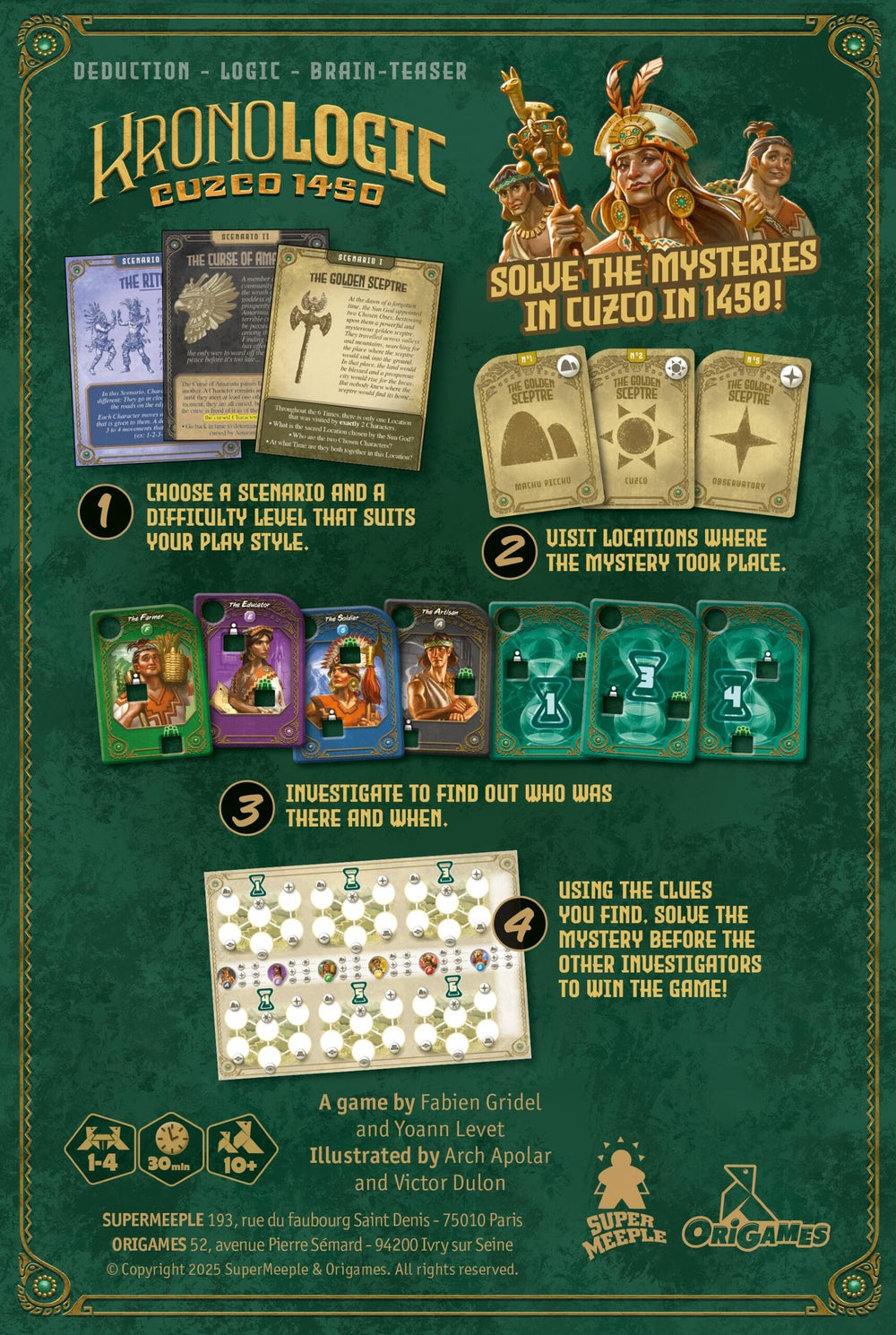 Kronologic case-cards spread promotes deductive thinking and mystery solving.
