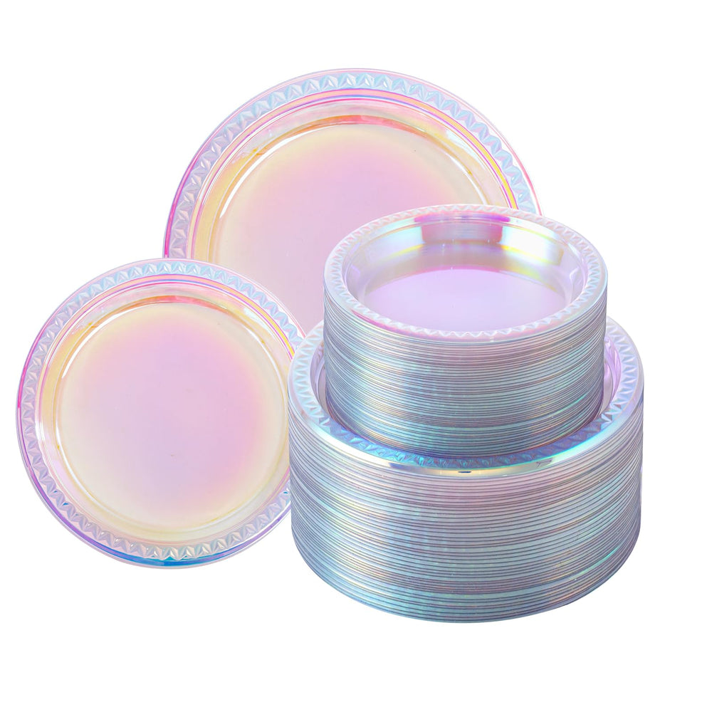 Supernal iridescent 9-inch dinner plate with rainbow shimmer for festive tables.