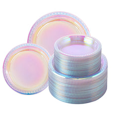 Supernal iridescent 9-inch dinner plate with rainbow shimmer for festive tables.