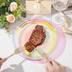 Supernal rainbow holographic finish enhances table decor under light.