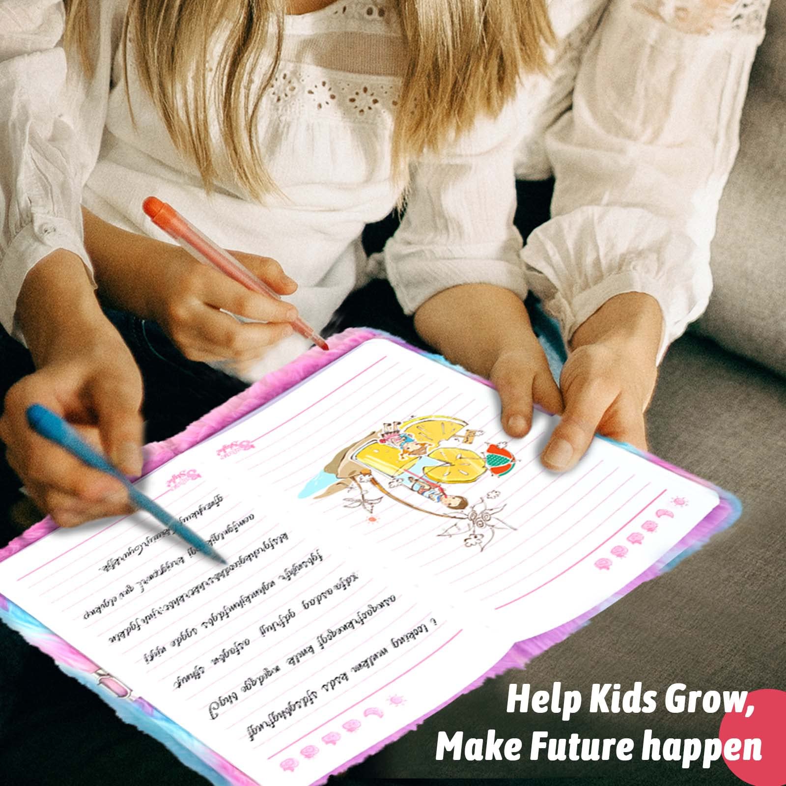 Girl writing in diary during quiet moments after school.