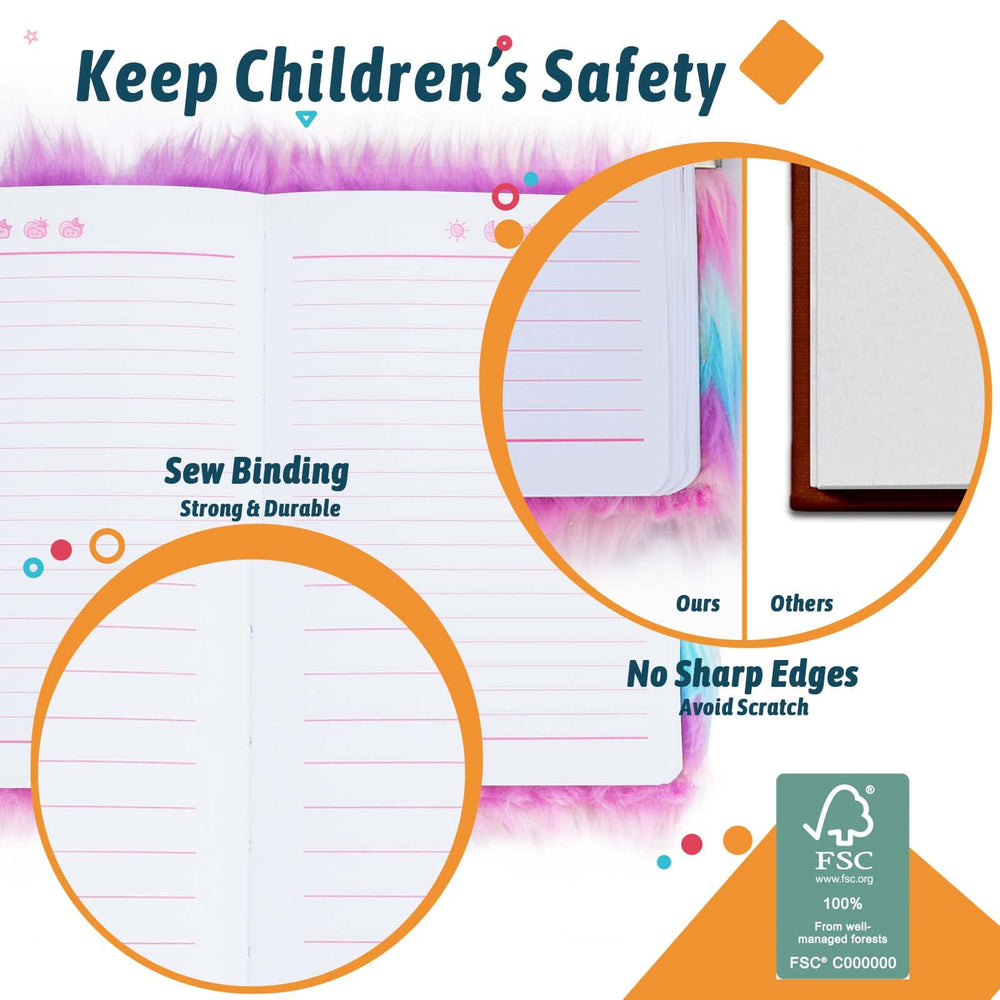 Stitched pages enhance durability and safe storage for kids.