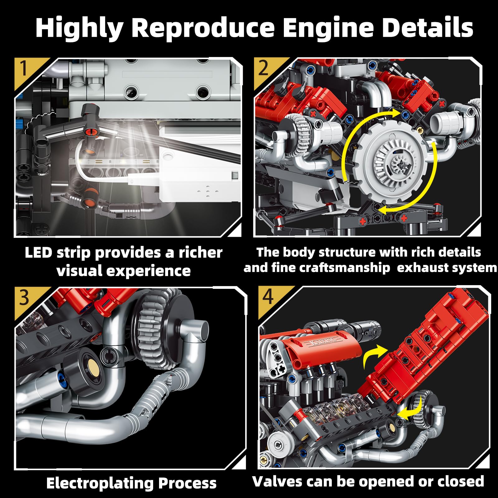 Suplanet app-controlled V8 engine with three-speed options for realistic interaction.