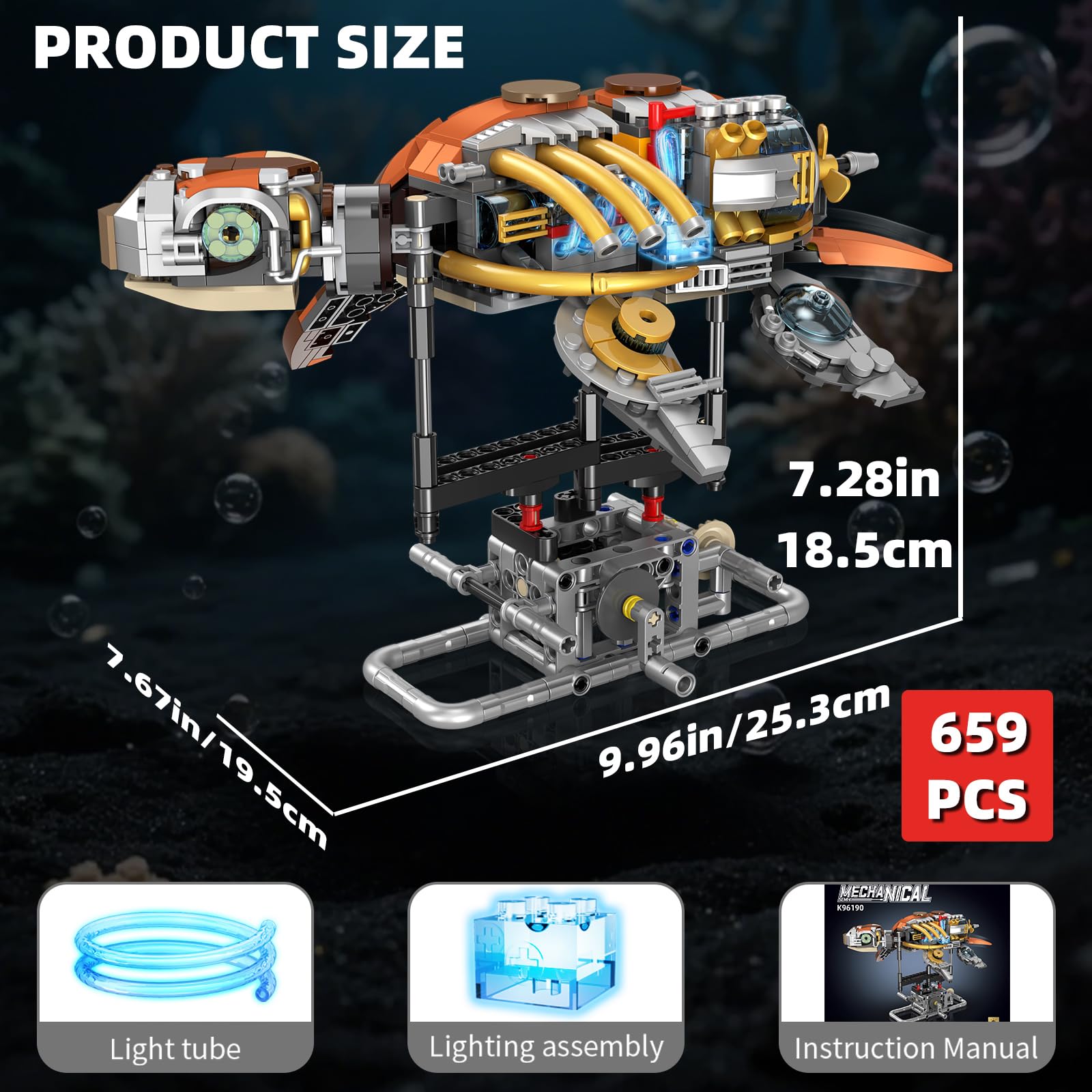 Suplanet display stand holds the turtle model securely on a desk or shelf